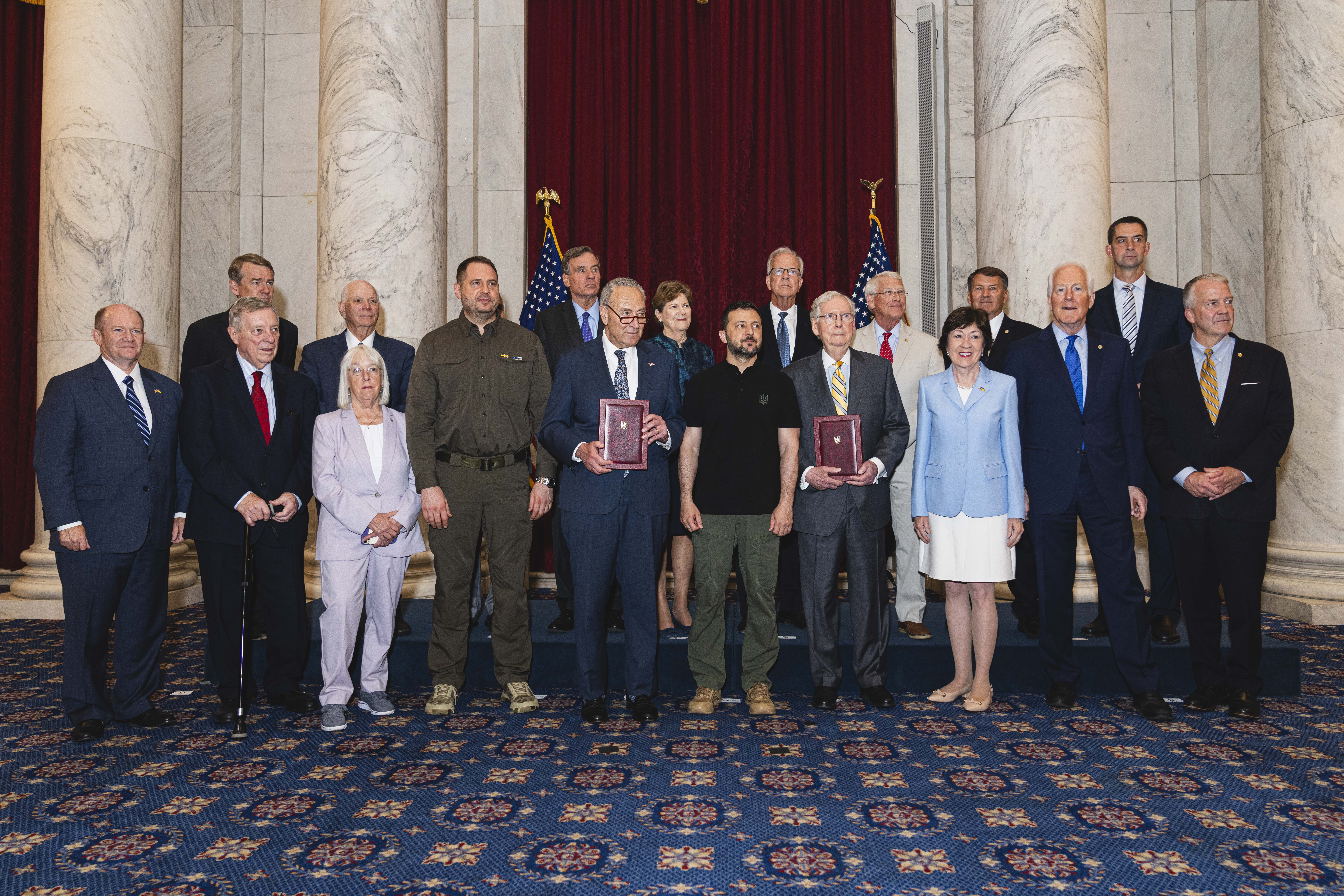 Majority Leader Schumer And Republican Leader McConnell Awarded The Ukrainian Order Of Merit First Class From President Zelenskyy Following Enactment Of Vital National Security Aid Legislation 